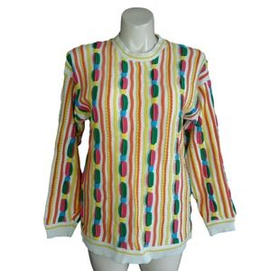 SWEATER Clothes S M‎ Multicolor Stripe White Green Yellow Crew Neck Unique